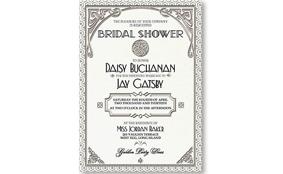 Wedding - Gatsby Invitation Art Deco Wedding Birthday Shower White and Silver Printable DIY