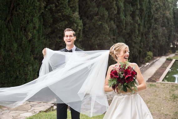 Свадьба - Swarovski Rhinestone Circular Cut Bridal Veil, Cathedral Italian Tulle, Sparkly Veil, Chapel Veil, Drop Veil