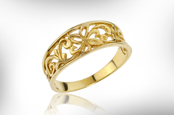 زفاف - Wedding Band, Wedding Ring, Vintage Flower Lace 14k Gold Band Ring, Lace Ring, Bridal Jewelry, For Her, Holiday Gift, For Mom, FREE SHIPPING