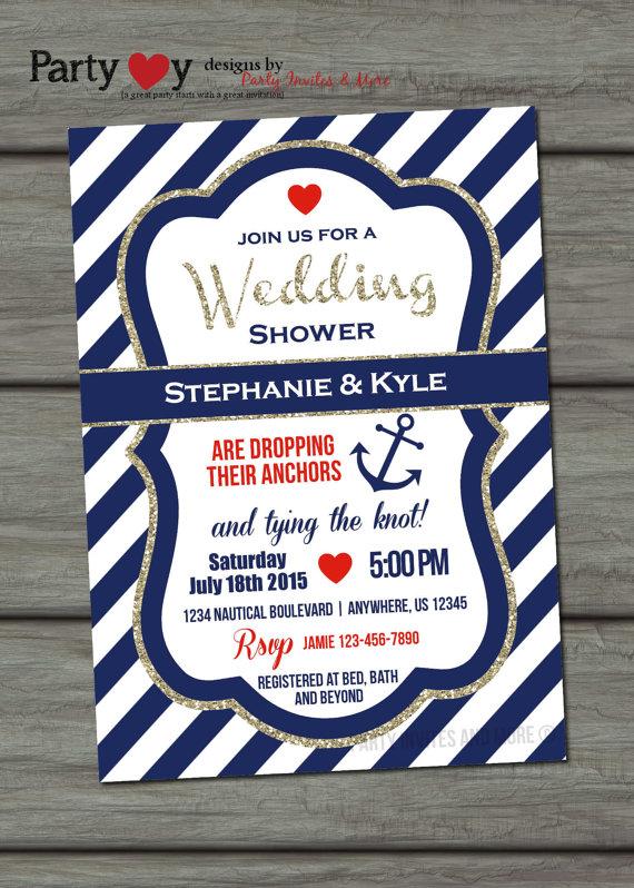 Свадьба - Nautical Wedding Shower Invitation, Navy and Gold, Glitter Wedding Shower Invitation, Glam, Tying the Knot, Coed Wedding Shower