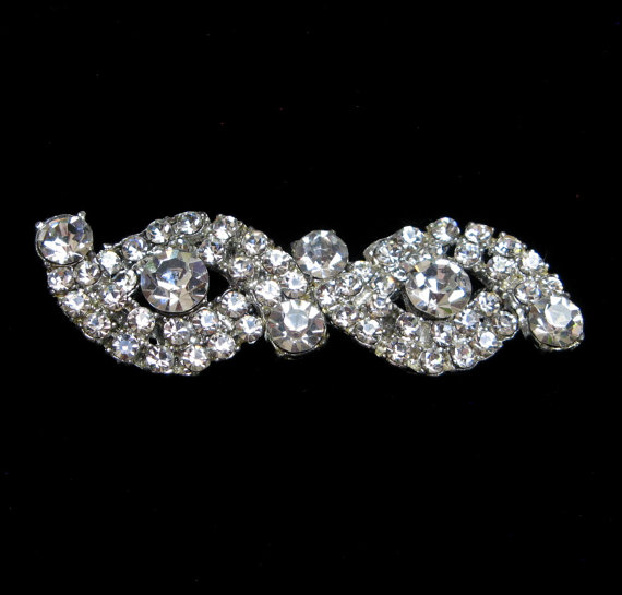 Wedding - Vintage RHINESTONE Belt BUCKLE 2 Part Sew On Clasp Dress French Paste Crystal  Accessories Jeweled Restored Wedding Bridal Old Jewelry