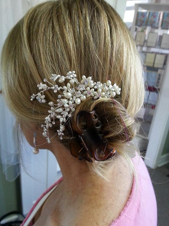 Hochzeit - Bridal Pearl Hair Comb, Boho Style Wedding Hair Comb Accessory with Freshwater Pearl Bendable Vines