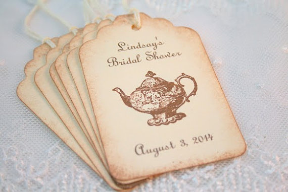 Hochzeit - Tea Party Bridal Shower Tags - Vintage Teapot