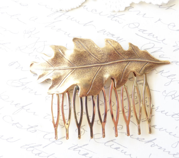 زفاف - Golden Ox Brass Leaf Hair Comb - Oak Leaf - Woodland Collection - Whimsical - Nature - Bridal