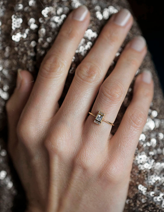 Свадьба - Princess Diamond Ring, Princess Cut Engagement Ring, Diamond Engagement Ring With Pave Diamonds, 0.25 Carat Diamond Ring, 18k Solid Gold