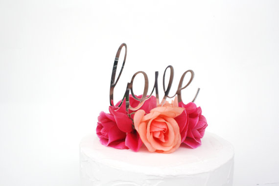 Свадьба - Wedding Cake Topper, Cake Topper, Love Cake Topper, Silver, Bridal Shower Cake Topper - Love, Silver
