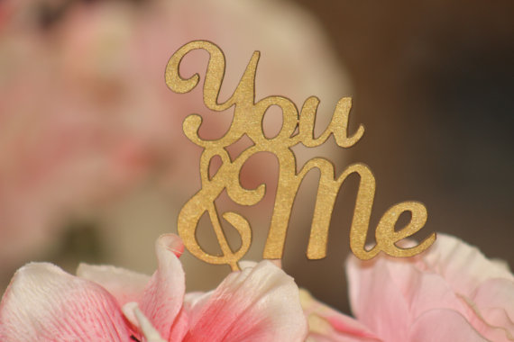 Hochzeit - You & Me Wedding Cake Topper Gold - Cupcake Topper - Personalized Wedding - Beach wedding - Bride and Groom