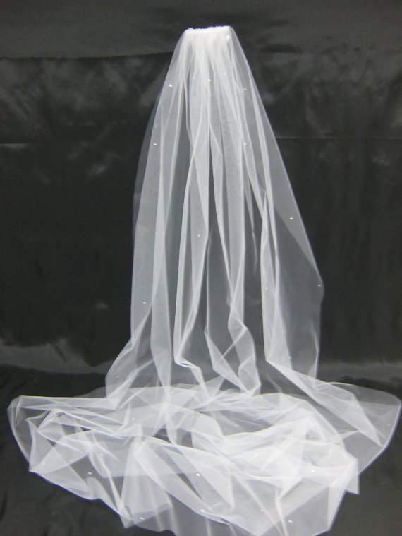 Hochzeit - Swarovski Crystal Rhinestone Sheer 105 Inch Long Cathedral Length Veil