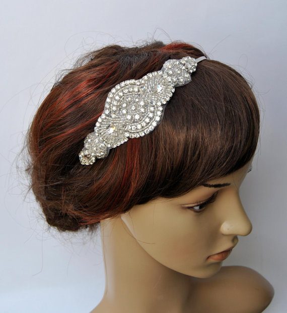 Hochzeit - Bridal Crystal Wedding Headband Headpiece, Fascinator, Wedding Hair Accessory, Ribbon Bridal Headband, prom, bridesmaid gift