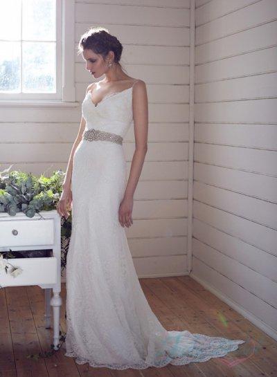 زفاف - spaghetti straps v neck all lace beach wedding dress