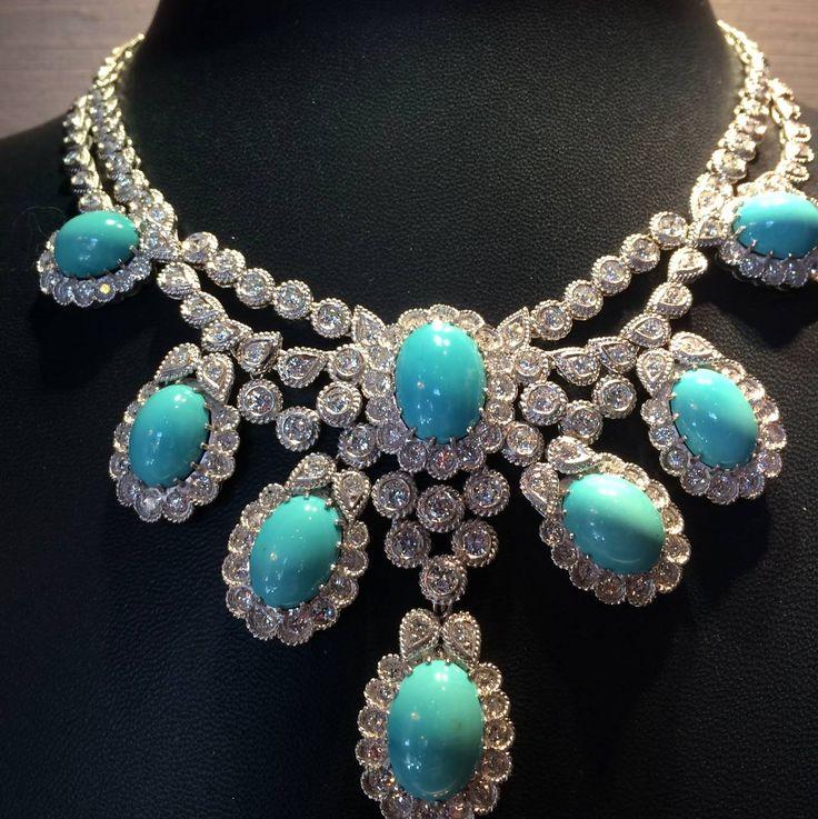 زفاف - Turquoise Diamond Platinum Necklace