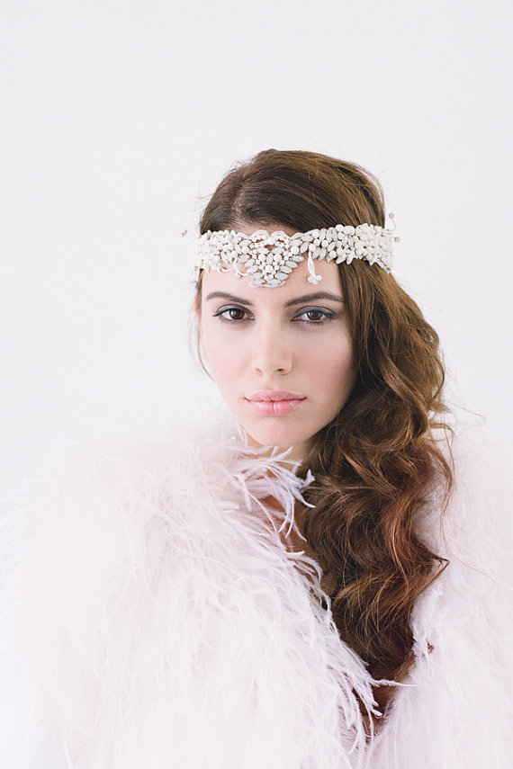 زفاف - Cosima  Swarovski Crystal Headband  Silver Bridal Headpiece  Wedding
