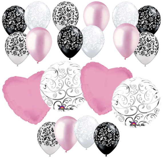 Hochzeit - Hearts & Swirls Balloon Bouquet Wedding Baby Shower Bridal 20 Piece Light Pink Pale Pink