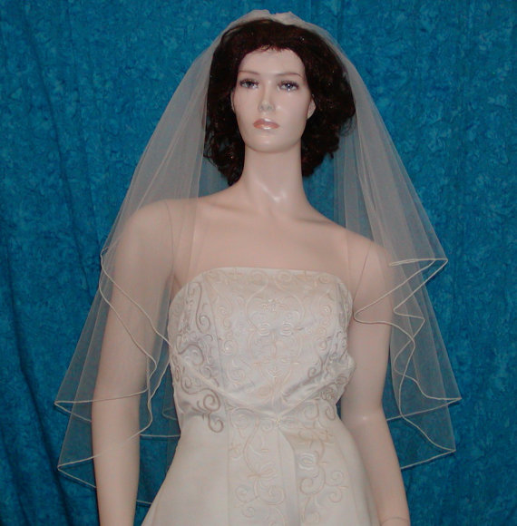 Hochzeit - Two  Tier Fingertip Bridal Wedding Veil Center Gathered finished with a delicate pencil edge.