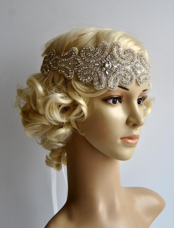 Свадьба - Crystal Rhinestone flapper Gatsby Headband, Wedding bridal Headband Headpiece hair Piece, Halo Bridal Headpiece, 1920s Flapper headband