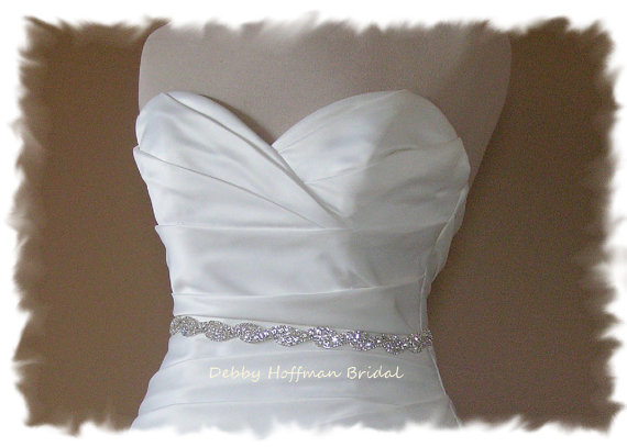 زفاف - Rhinestone Bridal Sash, 18 Inch Jeweled Wedding Dress Sash, Rhinestone Crystal Sash, No. 5050S-18, Wedding Accessories, Belts, Sashes