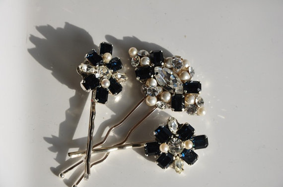 زفاف - Wedding Hair Pins,Wedding Bobby Pins,Rhinestonestone Sapphire Hair Pins,Bridal Jewelry,Wedding Accessory,Vintage Style Hair Pins,MOLLY