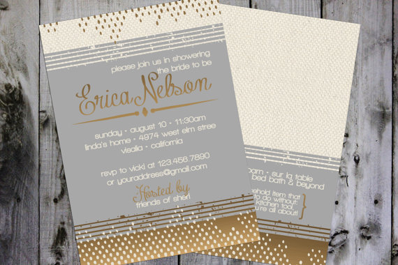 Wedding - Classic Contemporary Neutral Bronze & Gray Elegant Bridal Shower Invitation - digital, custom, printable file