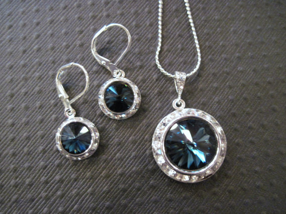 Hochzeit - Montana Blue Swarovski Crystal Bridesmaid Jewelry Set/ Bling Earings/ Bridesmaid Jewelry/ Wedding Jewelry