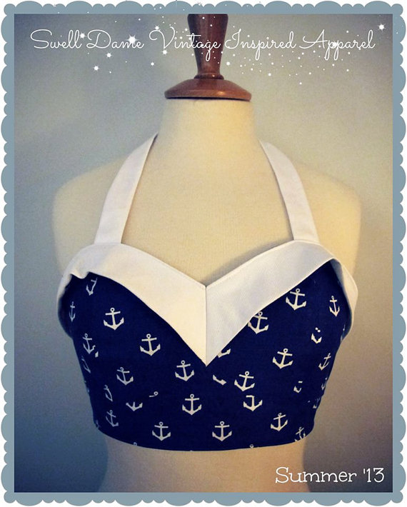 Wedding - Swell Dame 1950s vintage style anchor bustier top, made to order
