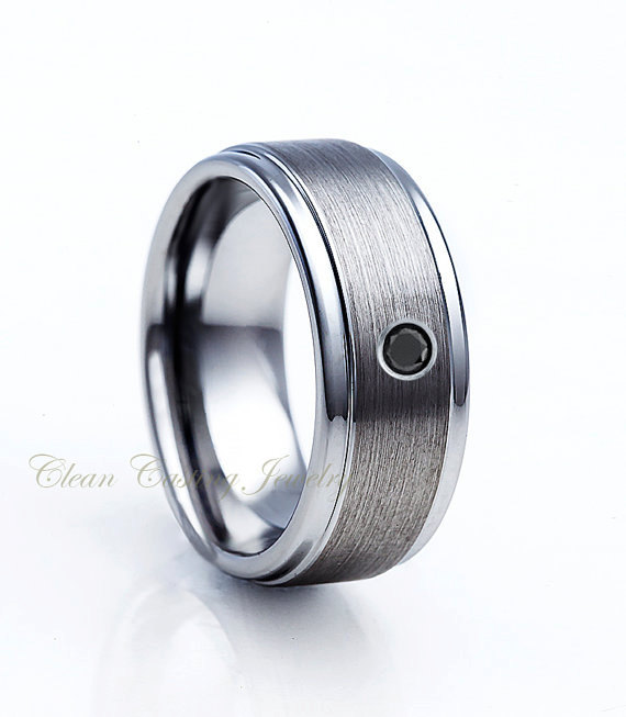 Mariage - Tungsten Wedding Band,Tungsten Wedding Ring,Black Diamond Ring,Engagement Ring,Comfort Fit,Anniversary Ring,Custom Tungsten,9mm,Set