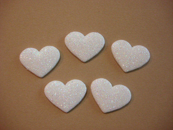 زفاف - Wedding Bridal Cabochon Glitter Heart Embellishment for Decoden Flat Backs Set of 5 Buttons Galore Kawaii Wedding Hearts Package