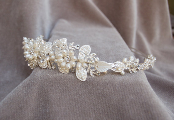 زفاف - Bridal Handmade Rhinestone & Pearl Headband Wedding Head Piece / Vintage Inspired/ Austrian Crystal And Freshwater Pearl Bridal Tiara