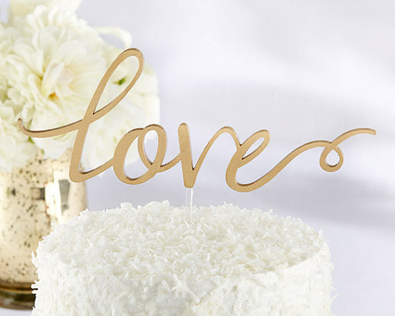 Hochzeit - Gold Love Cake Topper Gold Wedding Cake Topper - Love Cake Topper, Gold Cake Topper, Cursive Love Wedding Cake Topper