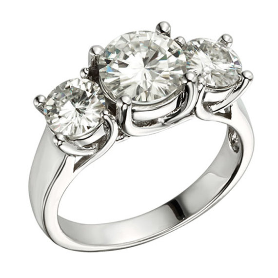 زفاف - Three Stone Engagement Ring With 2.7 CT TW DEW Moissanite And 14k White Gold