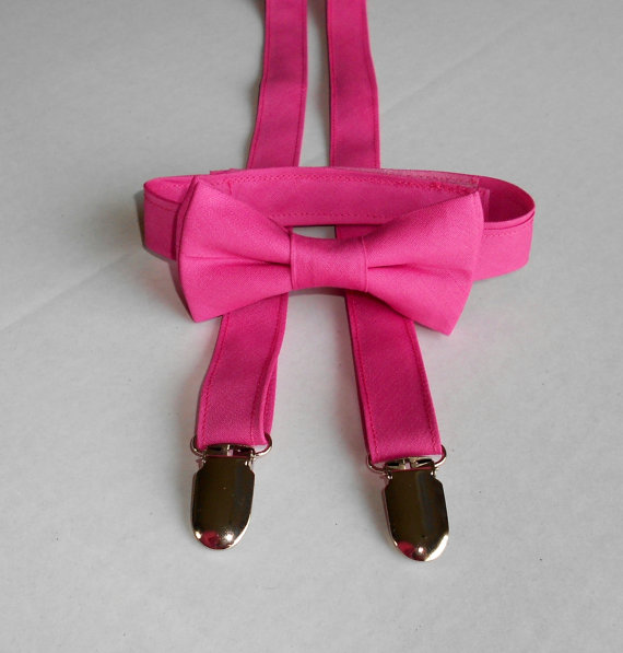 Mariage - Dark Pink Bowtie and Suspender Set - Infant, Toddler, Boy