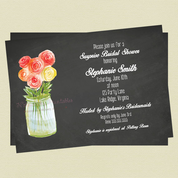 Mariage - Peony Bridal Shower Invite - Rose Bridal Shower Invite - Watercolor Bridal Shower Invitation - DIY Digital Invite - Mason Jar Bouquet Invite