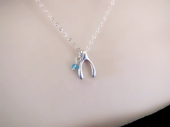 Свадьба - Personalized Wishbone Necklace, Tiny Birthstone Necklace, Dainty Silver Necklace, BFF Necklace, Friendship Necklace, wedding jewelry