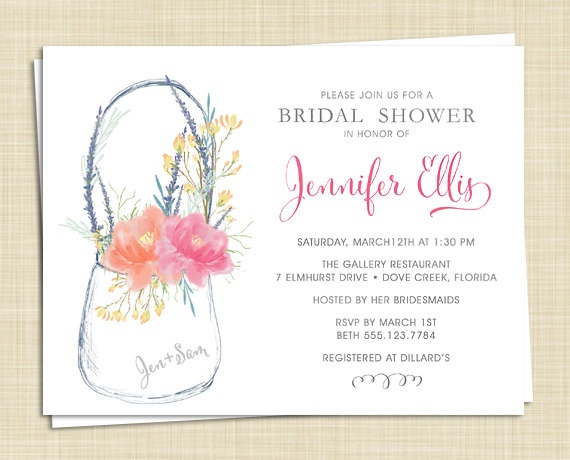 Mariage - 20 Mason Jar Bridal Shower Invitations - Rustic Invitation - Shabby Chic -  Country - PRINTED