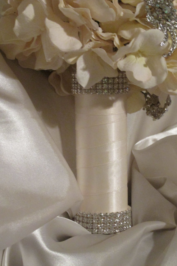 Hochzeit - Rhinestone Bridal Bouquet Holder, Rhinestone Bouquet Cuff