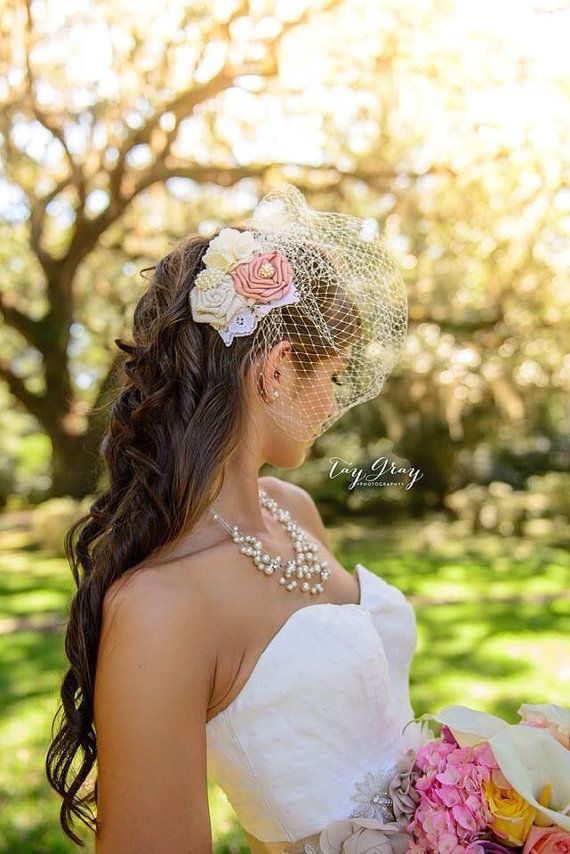 Mariage - 53 Different Colors-Cream Burlap Birdcage Fascinator-Ivory Bridal Veil-Wedding Headpiece