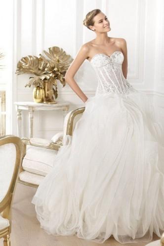 زفاف - Chic And Sweet Applique White Lace-up Organza Bridal Wedding Dress
