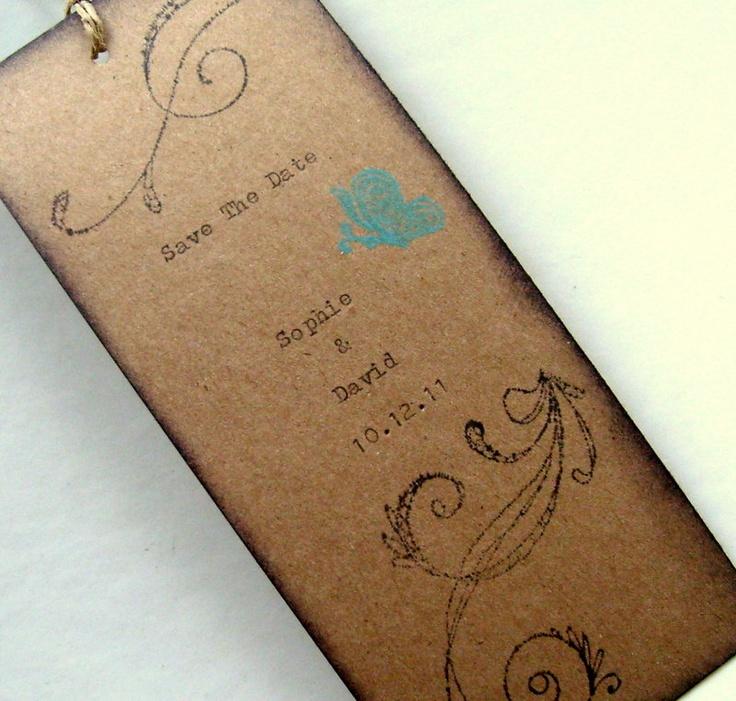 Hochzeit - Save The Date Bookmark, Rustic Wedding, Hand Typed Vintage Inspired, Set 10