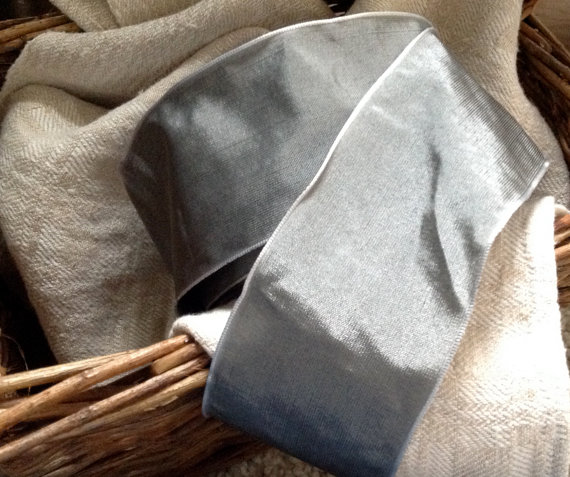 زفاف - grey pewter silver taffeta french wired ribbon