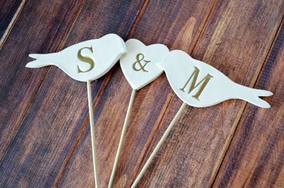 Wedding - PERSONALIZED Heart Wedding Cake Topper with I Do Me Too Birds