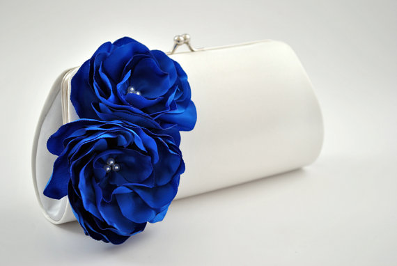 زفاف - Something blue wedding clutch- Bridal clutch/Bridesmaid clutch-Prom clutch-Princess blue/Off white