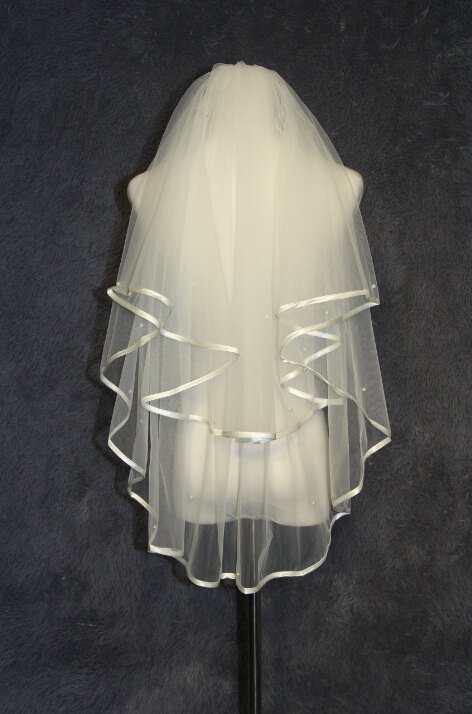 Hochzeit - 2 Layer Bridal Veil - pearl wedding veil - new white ivory bridal veil - cheap high quality veil - elbow veil - Wedding Accessories