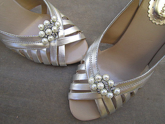 Свадьба - Bridal Pearl Rhinestone Shoe Clips Wedding Shoe Accessory -- JOLENE