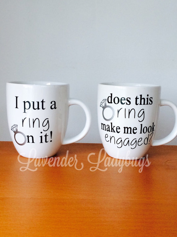 Hochzeit - does this ring make me look engaged, i put a ring on it, matching couple mugs, engagement gift, engagement mugs