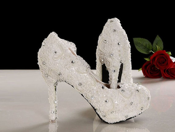زفاف - Handmade Lace wedding shoes, White lace wedding shoes,Lace bridal shoes in 2014