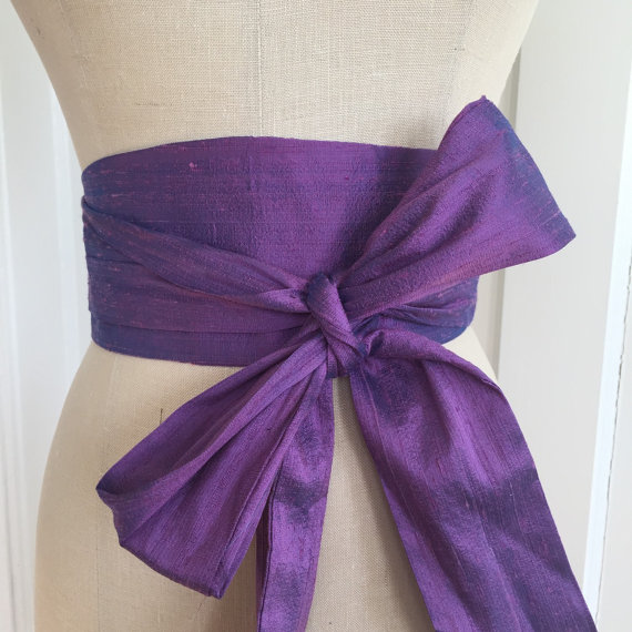 زفاف - Silk wedding sash, purple bridal obi belt, raw silk waist cincher, engagement party sash belt 