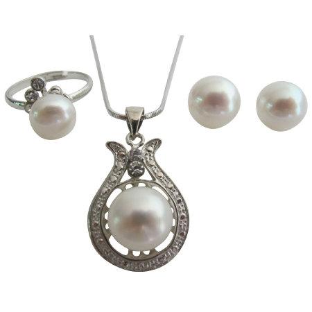 زفاف - Freshwater Pearl Wedding Jewelry Teardrop Pendant Necklace Earrings Ring Free Shipping In US