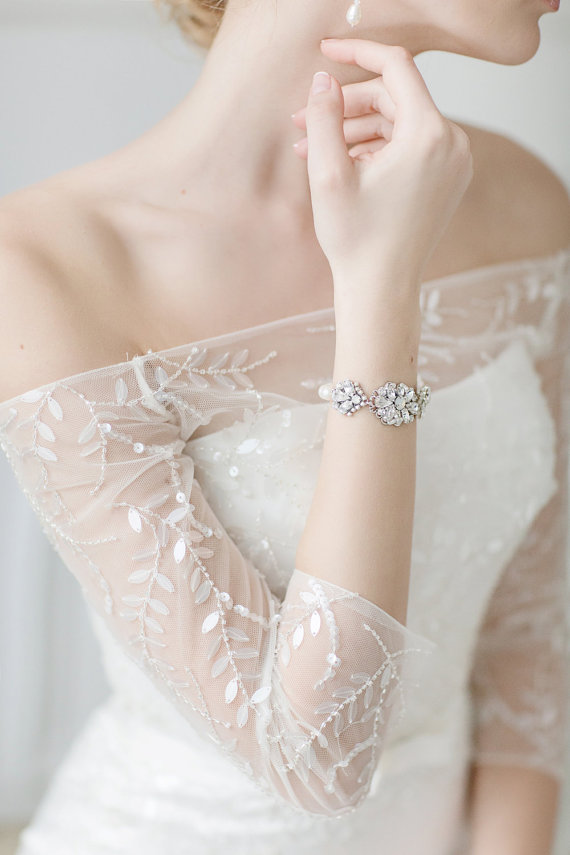زفاف - Pearl Cuff Bridal Bracelet Crystal Opal Wedding Bracelet  Statement Bridal Bracelet Ivory White Pearl Wedding Bridal Jewelry