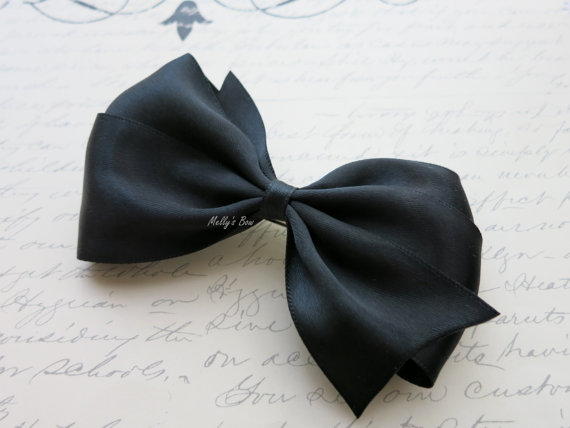 Wedding - Black Satin Bow Hair Clip - Fully Lined Clip - French Style Barrette - Wedding Hair Accessories - Free Standard Shipping (USA)