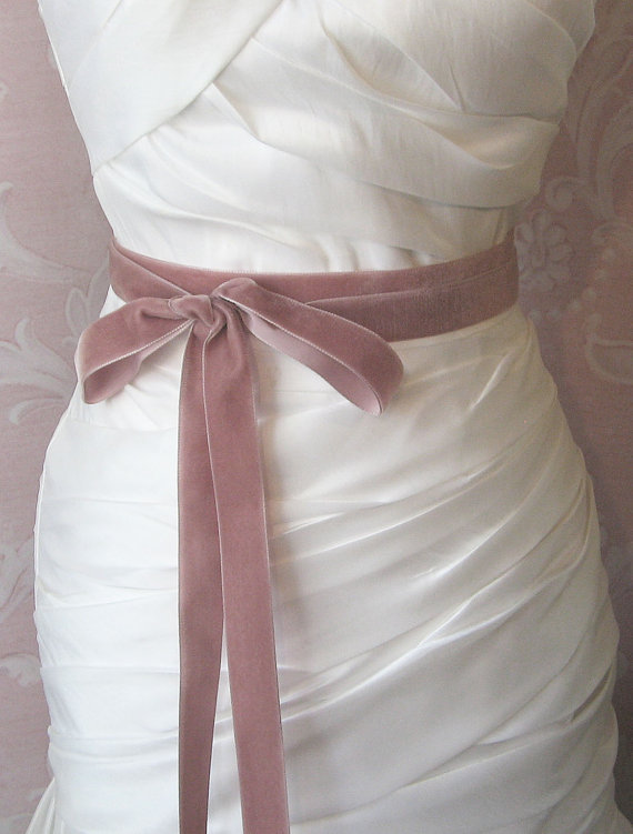 Wedding - Dusty Rose Velvet Ribbon, 1Inch Wde, Mauve Ribbon Sash, Dusty Antique Pink Bridal Sash, Wedding Belt, 3 Yards