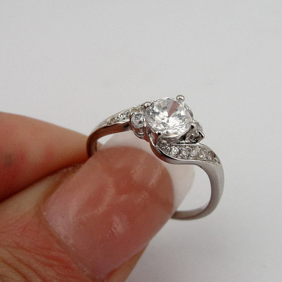 Hochzeit - New 14k White Gold Solitaire Engagement CZ Ring size 5.5 (an r1)